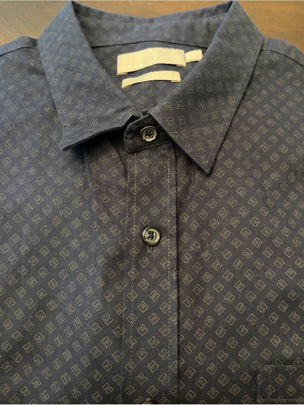 Vince Navy Micro-Pattern Button-Down Shirt Size L